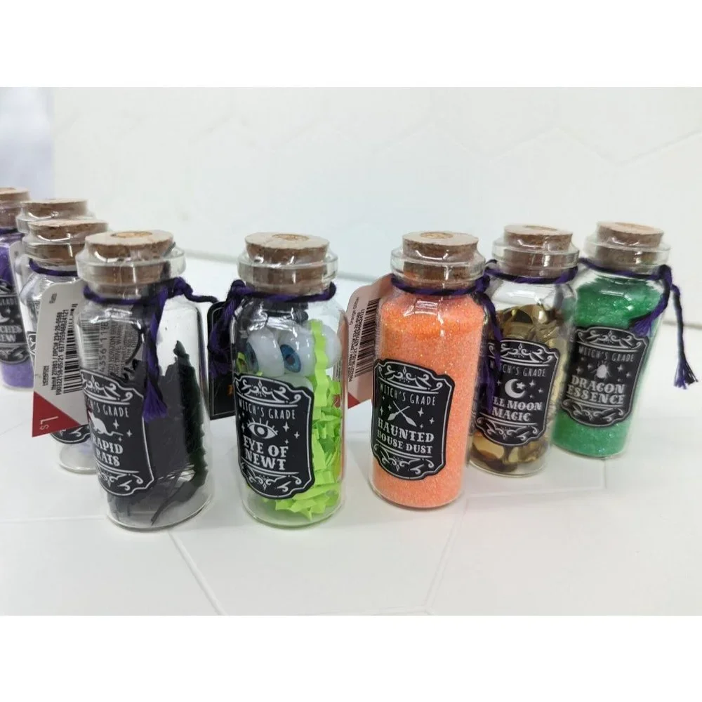 Target Bullseye Halloween 2021 Set of 8 Mini Filled Potion Glass Bottles Glitter